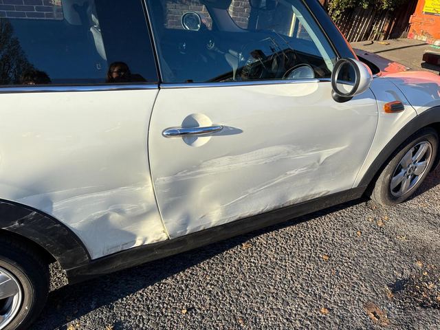 Mini Cooper — scraped door before repair at E17 Bodyworks