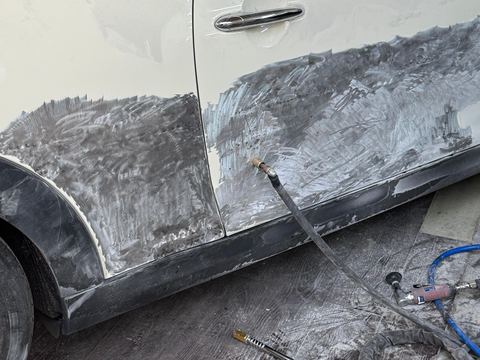 Mini Cooper door filled and sanded back